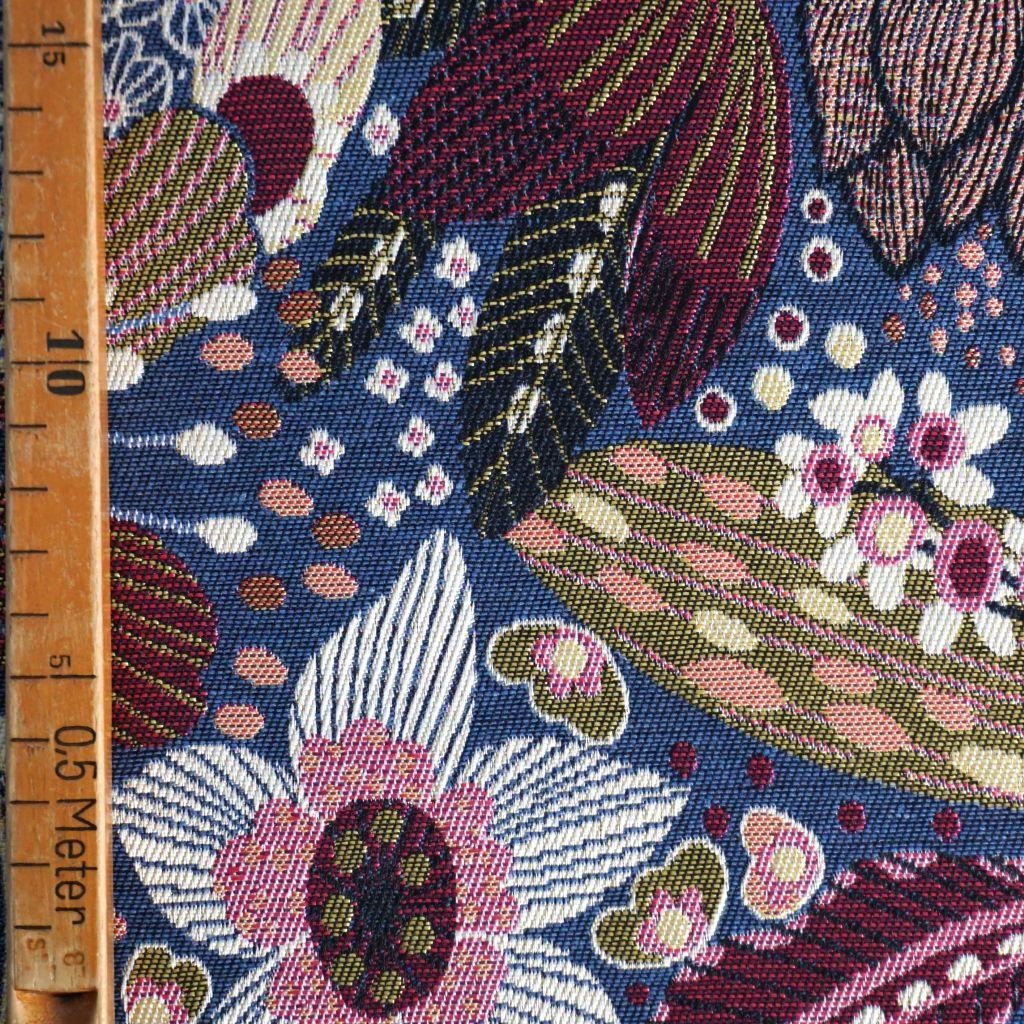 Dekostoff Jacquard Blüten violett blau grün